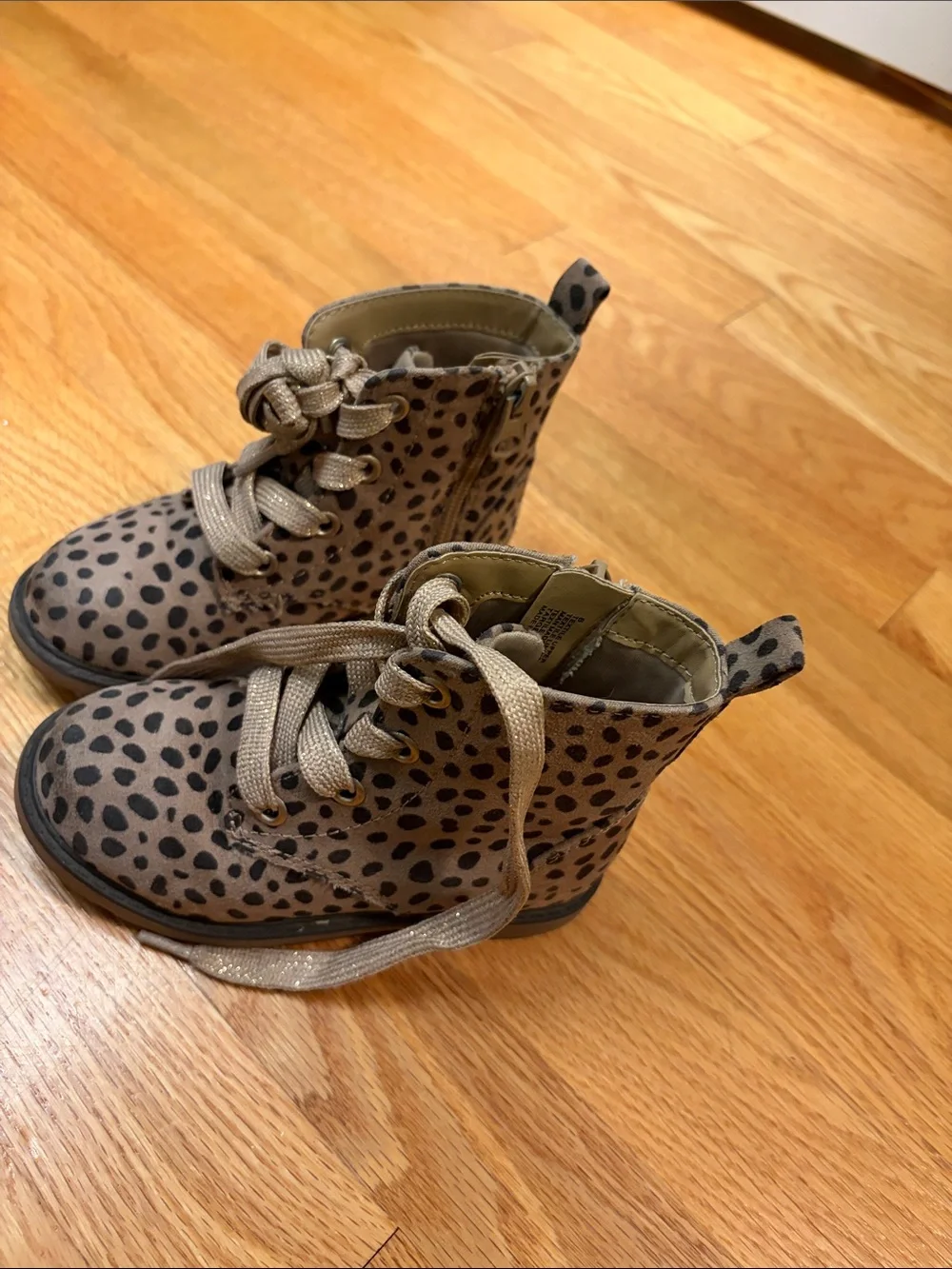Cat & Jack Tan and Black Cheetah Print Lace-Up Kids Boots